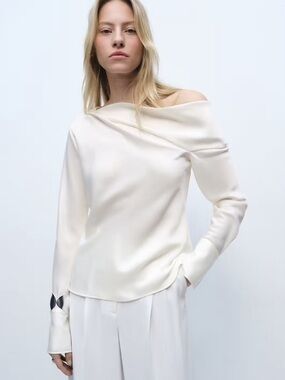 Mango Cream Off-Shoulder Blouse